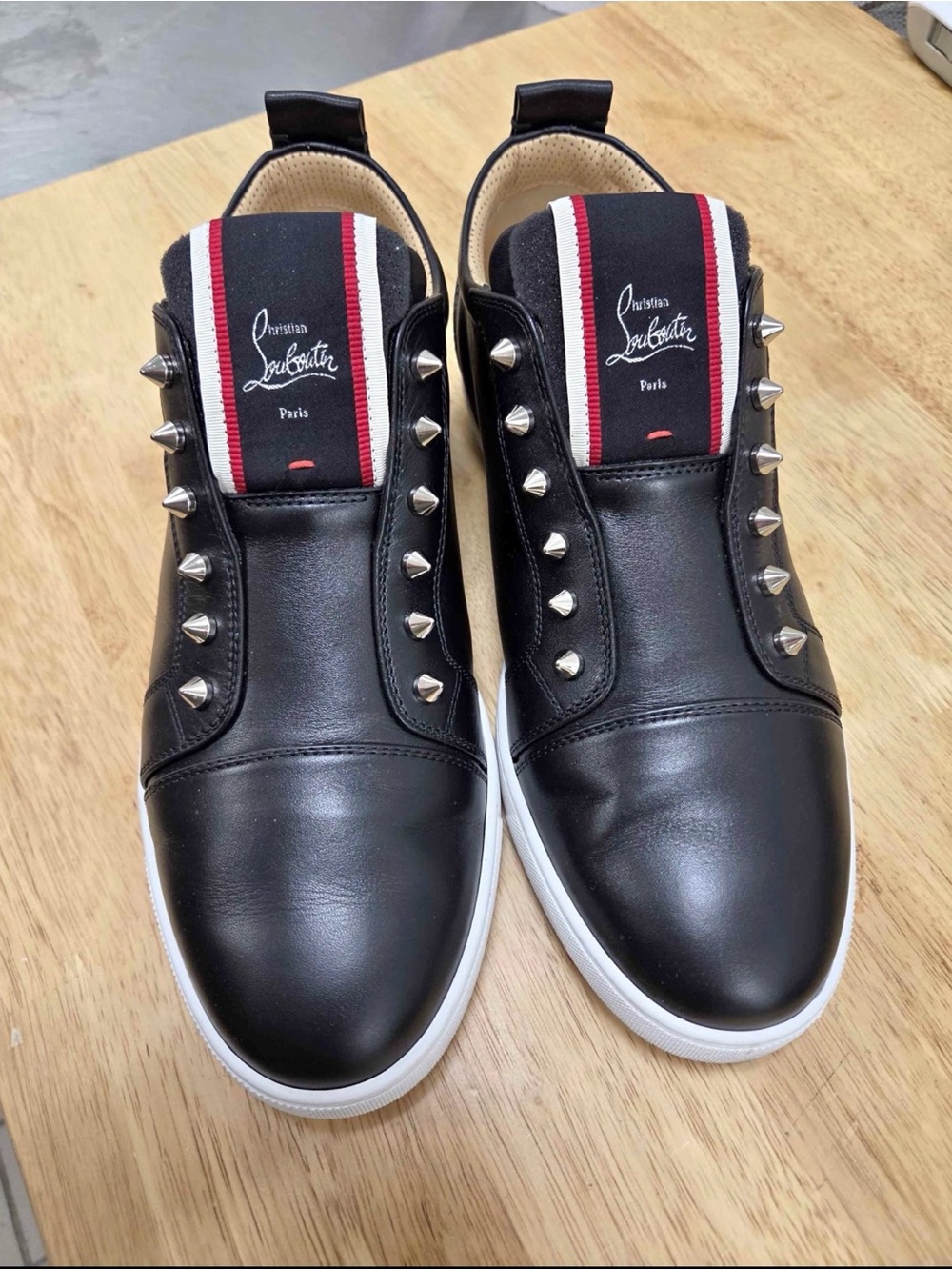 Christian Louboutin F.A.V. Fique A Vontade Spike Sneakers Black Leather EU 43.5